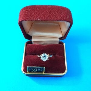 Sparkling Cubic Zirconia Gold Tone Ring, Case, NWT, 1990s, Size 7